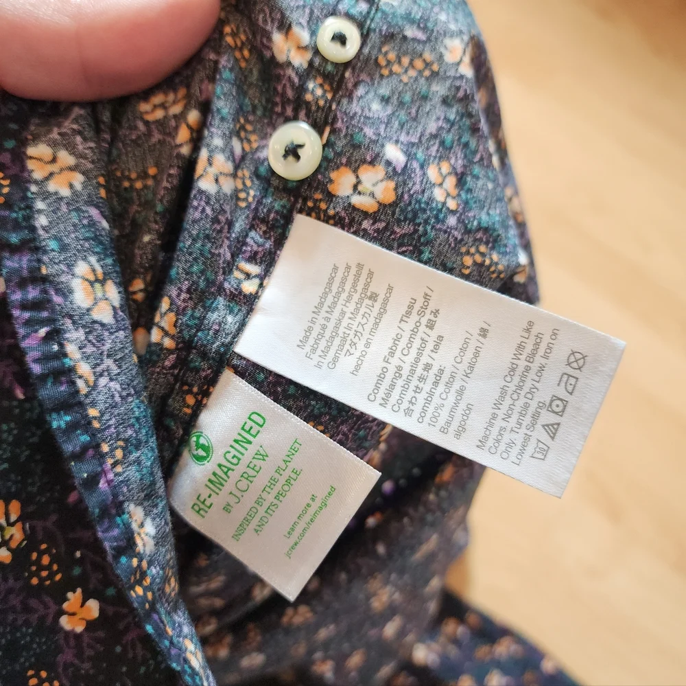 J. Crew Secret Wash Cotton Poplin Long Sleeve Button Shirt Yellow Green Floral M